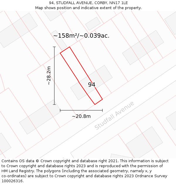 94, STUDFALL AVENUE, CORBY, NN17 1LE: Plot and title map