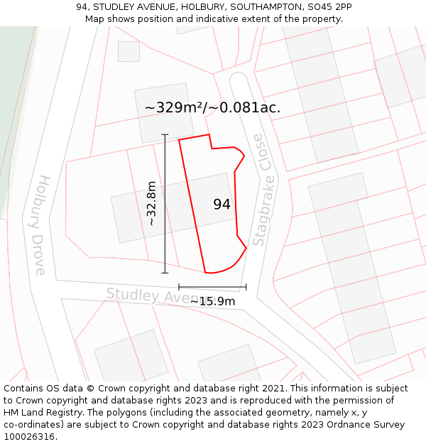 94, STUDLEY AVENUE, HOLBURY, SOUTHAMPTON, SO45 2PP: Plot and title map