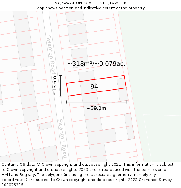 94, SWANTON ROAD, ERITH, DA8 1LR: Plot and title map