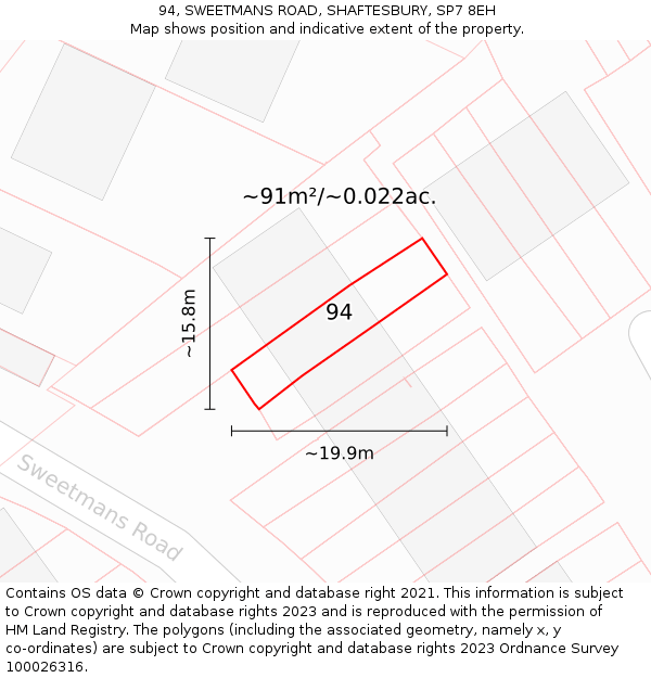94, SWEETMANS ROAD, SHAFTESBURY, SP7 8EH: Plot and title map