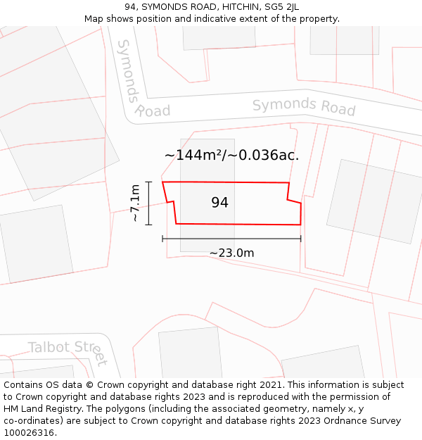 94, SYMONDS ROAD, HITCHIN, SG5 2JL: Plot and title map