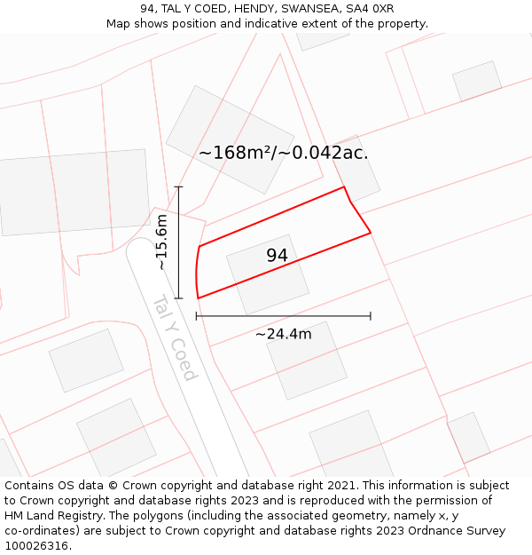 94, TAL Y COED, HENDY, SWANSEA, SA4 0XR: Plot and title map
