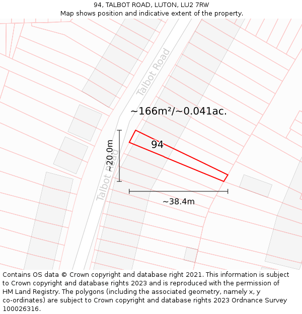 94, TALBOT ROAD, LUTON, LU2 7RW: Plot and title map