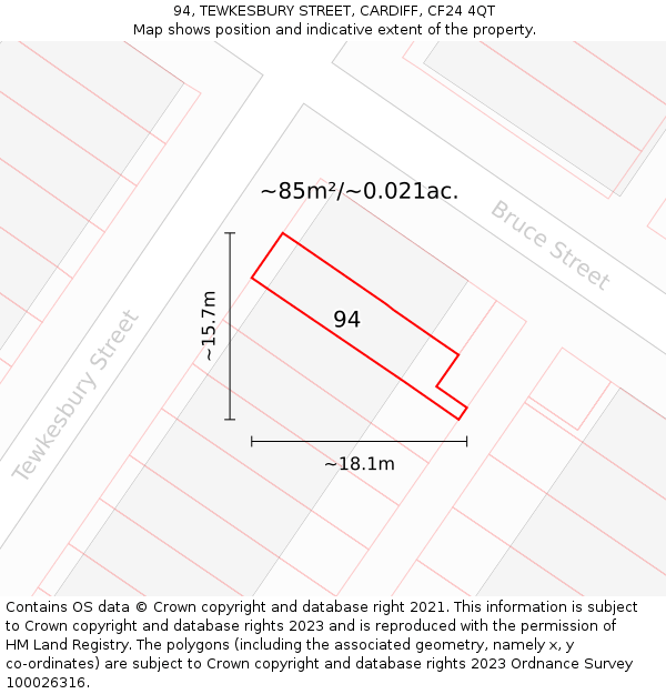 94, TEWKESBURY STREET, CARDIFF, CF24 4QT: Plot and title map