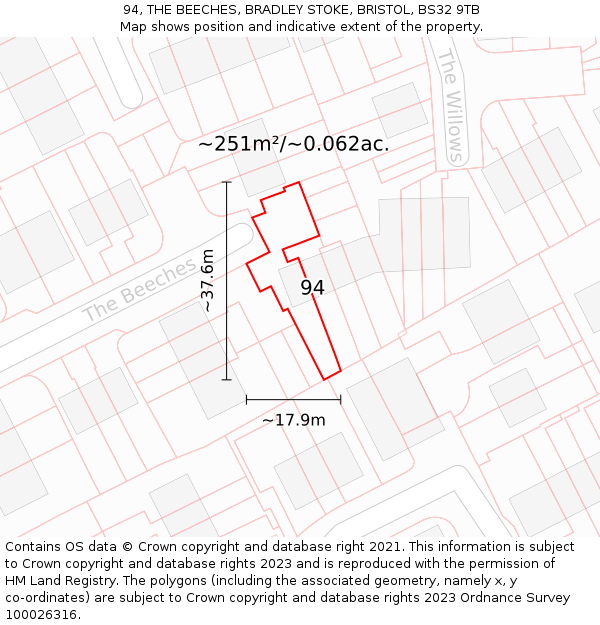 94, THE BEECHES, BRADLEY STOKE, BRISTOL, BS32 9TB: Plot and title map
