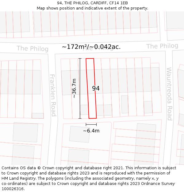 94, THE PHILOG, CARDIFF, CF14 1EB: Plot and title map