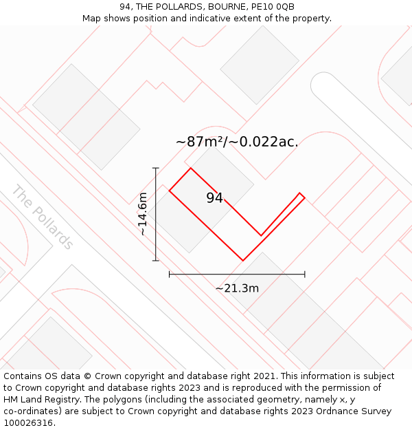 94, THE POLLARDS, BOURNE, PE10 0QB: Plot and title map