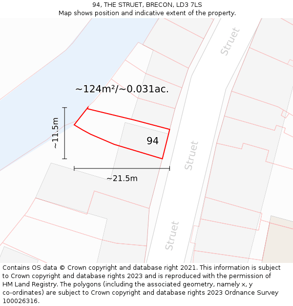 94, THE STRUET, BRECON, LD3 7LS: Plot and title map