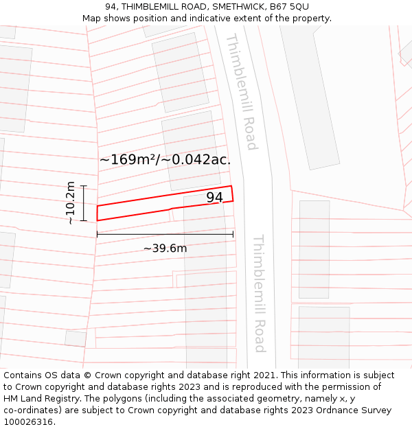94, THIMBLEMILL ROAD, SMETHWICK, B67 5QU: Plot and title map