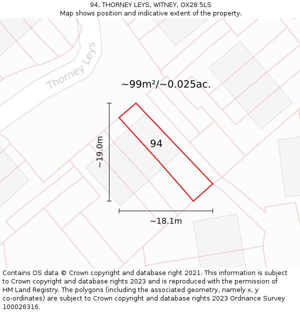 94, THORNEY LEYS, WITNEY, OX28 5LS: Plot and title map