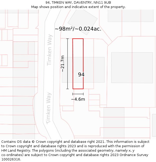 94, TIMKEN WAY, DAVENTRY, NN11 9UB: Plot and title map