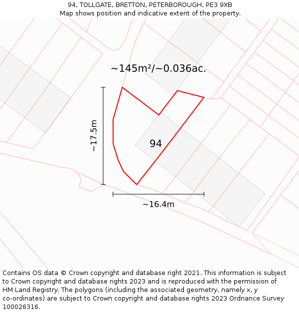 94, TOLLGATE, BRETTON, PETERBOROUGH, PE3 9XB: Plot and title map