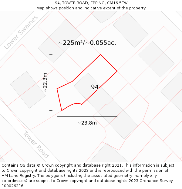 94, TOWER ROAD, EPPING, CM16 5EW: Plot and title map