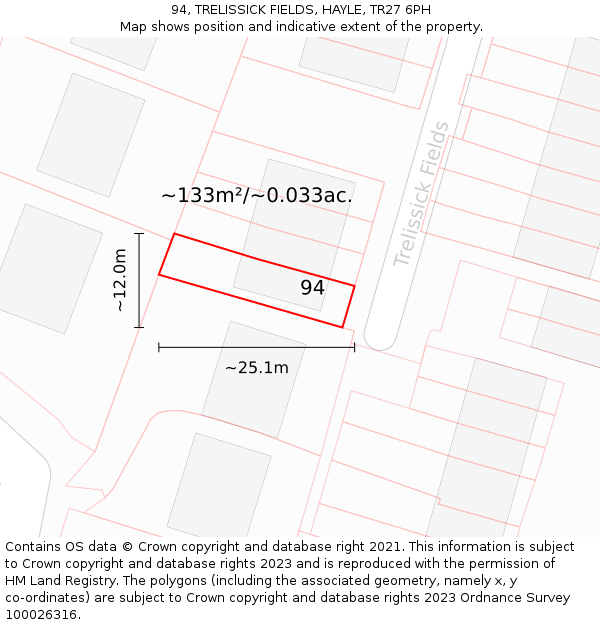 94, TRELISSICK FIELDS, HAYLE, TR27 6PH: Plot and title map