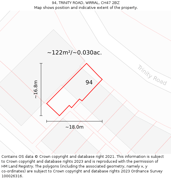 94, TRINITY ROAD, WIRRAL, CH47 2BZ: Plot and title map