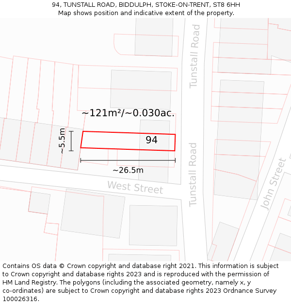 94, TUNSTALL ROAD, BIDDULPH, STOKE-ON-TRENT, ST8 6HH: Plot and title map
