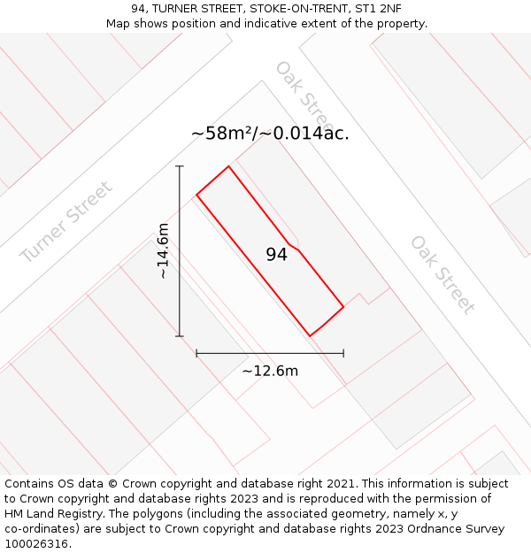 94, TURNER STREET, STOKE-ON-TRENT, ST1 2NF: Plot and title map