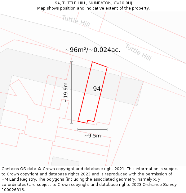 94, TUTTLE HILL, NUNEATON, CV10 0HJ: Plot and title map