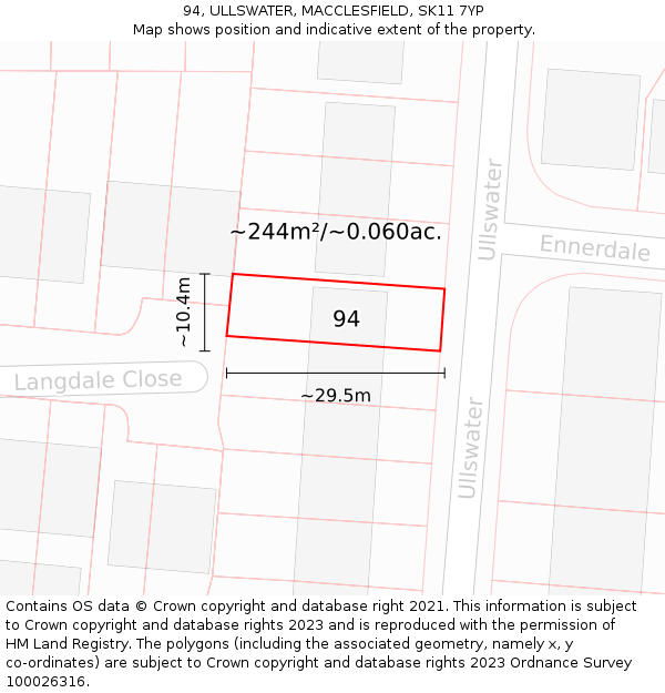 94, ULLSWATER, MACCLESFIELD, SK11 7YP: Plot and title map