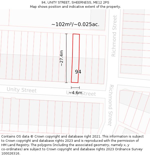 94, UNITY STREET, SHEERNESS, ME12 2PS: Plot and title map