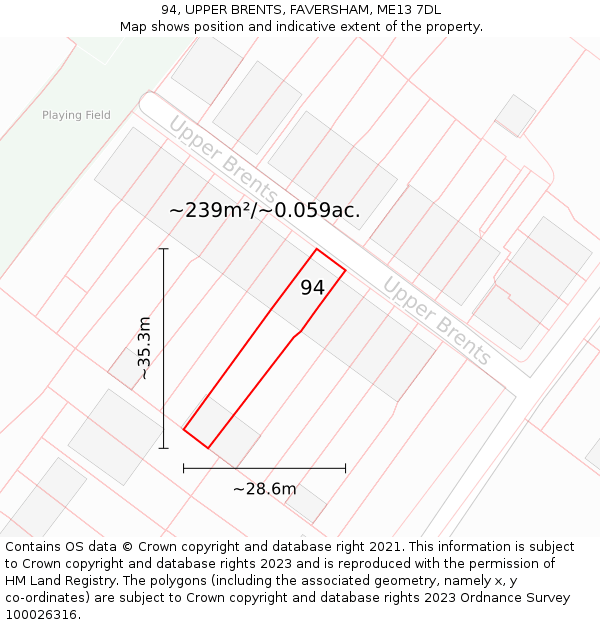 94, UPPER BRENTS, FAVERSHAM, ME13 7DL: Plot and title map