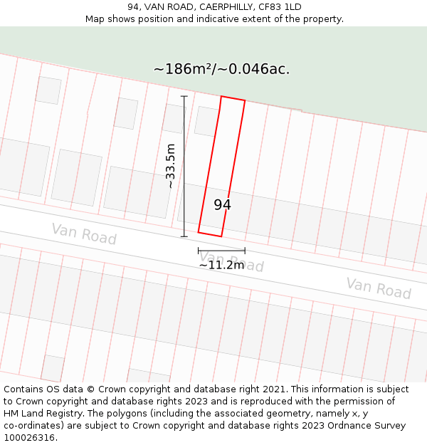 94, VAN ROAD, CAERPHILLY, CF83 1LD: Plot and title map