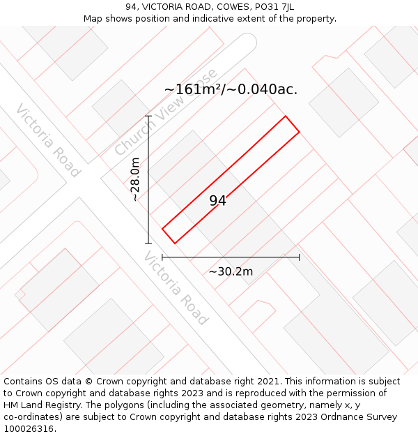 94, VICTORIA ROAD, COWES, PO31 7JL: Plot and title map