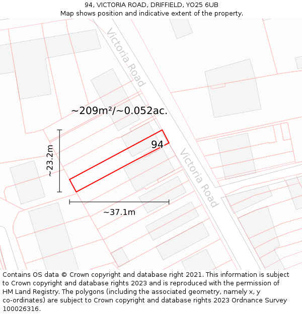 94, VICTORIA ROAD, DRIFFIELD, YO25 6UB: Plot and title map