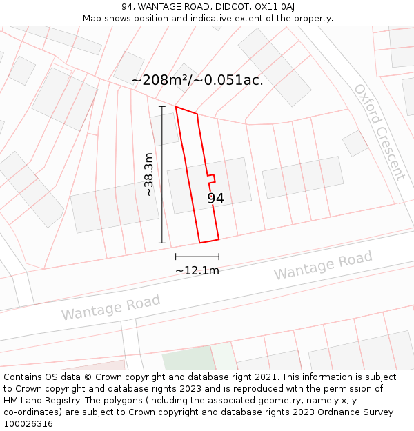 94, WANTAGE ROAD, DIDCOT, OX11 0AJ: Plot and title map