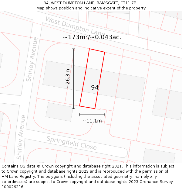 94, WEST DUMPTON LANE, RAMSGATE, CT11 7BL: Plot and title map