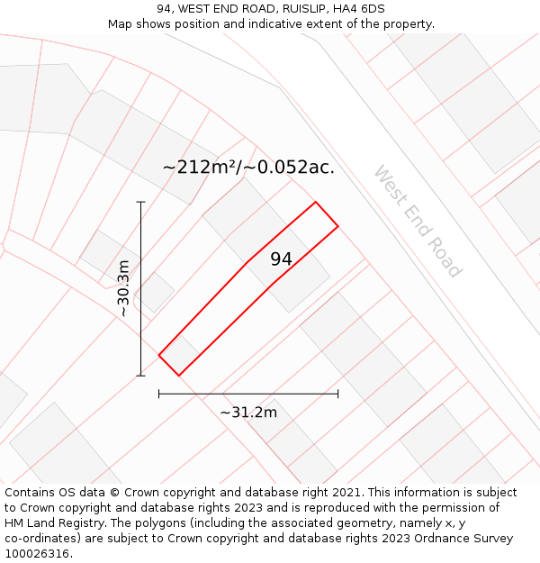 94, WEST END ROAD, RUISLIP, HA4 6DS: Plot and title map