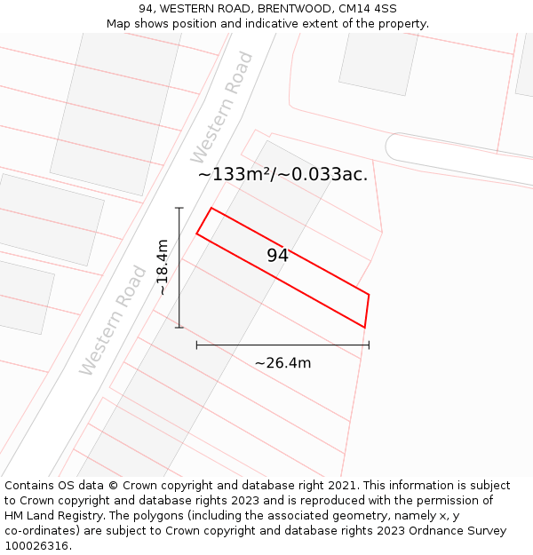 94, WESTERN ROAD, BRENTWOOD, CM14 4SS: Plot and title map