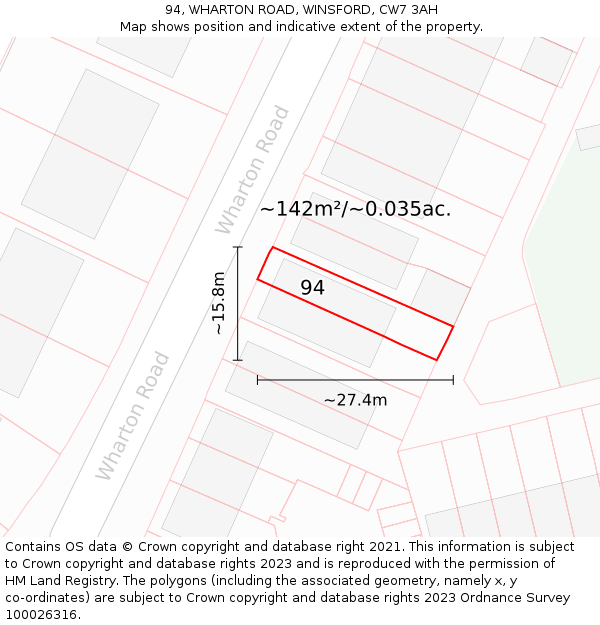 94, WHARTON ROAD, WINSFORD, CW7 3AH: Plot and title map