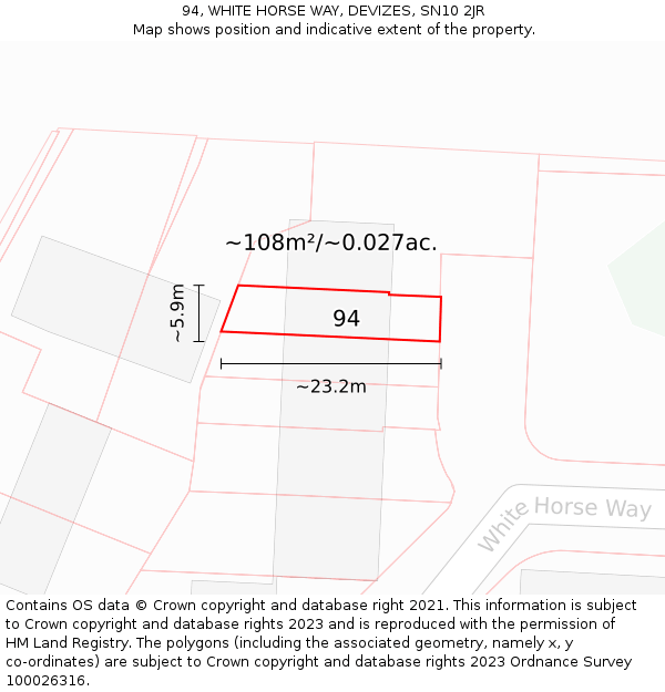 94, WHITE HORSE WAY, DEVIZES, SN10 2JR: Plot and title map