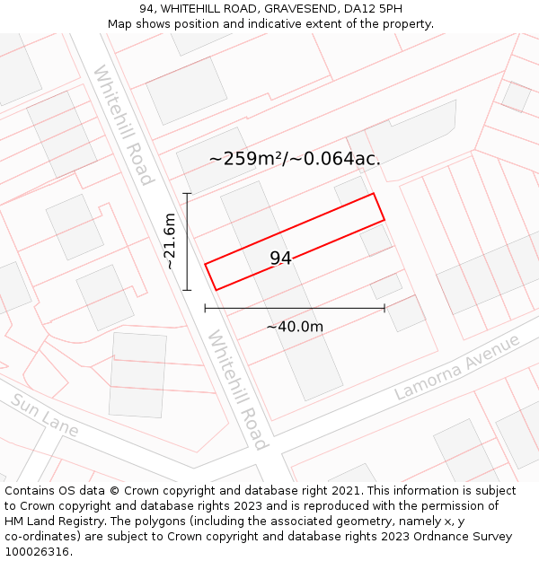94, WHITEHILL ROAD, GRAVESEND, DA12 5PH: Plot and title map