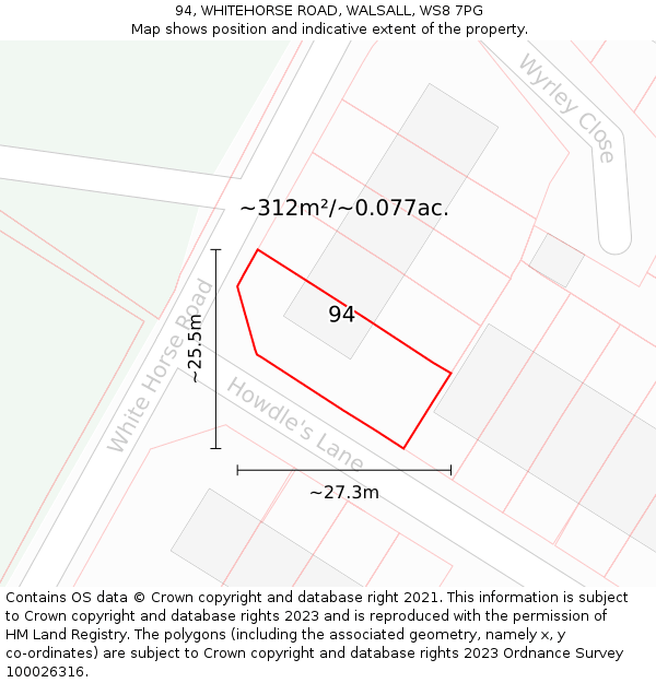 94, WHITEHORSE ROAD, WALSALL, WS8 7PG: Plot and title map