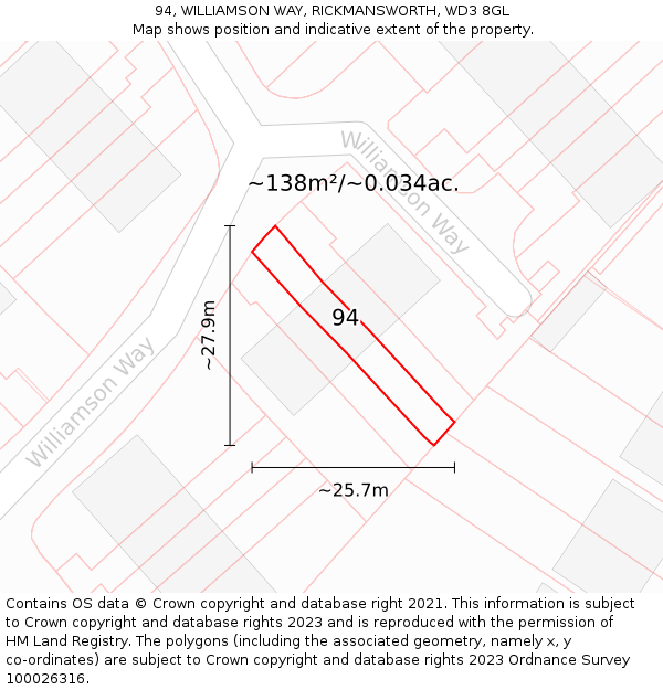94, WILLIAMSON WAY, RICKMANSWORTH, WD3 8GL: Plot and title map