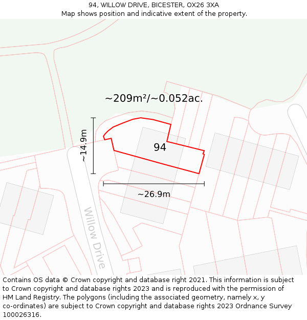94, WILLOW DRIVE, BICESTER, OX26 3XA: Plot and title map