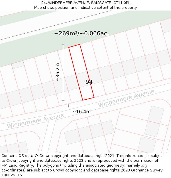 94, WINDERMERE AVENUE, RAMSGATE, CT11 0PL: Plot and title map