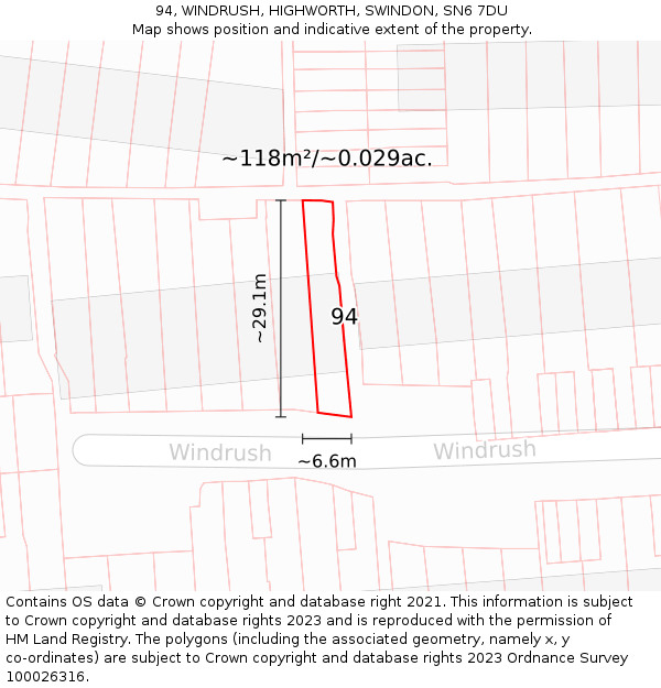 94, WINDRUSH, HIGHWORTH, SWINDON, SN6 7DU: Plot and title map