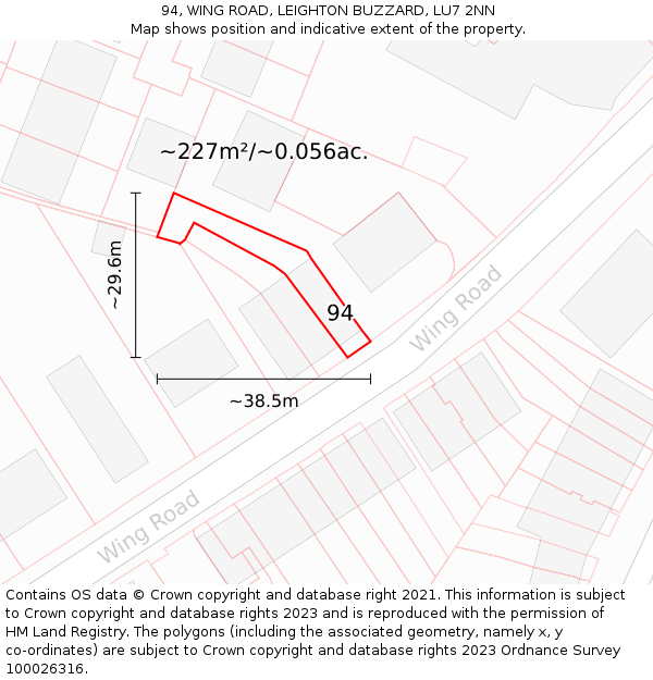 94, WING ROAD, LEIGHTON BUZZARD, LU7 2NN: Plot and title map