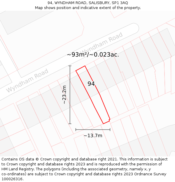 94, WYNDHAM ROAD, SALISBURY, SP1 3AQ: Plot and title map