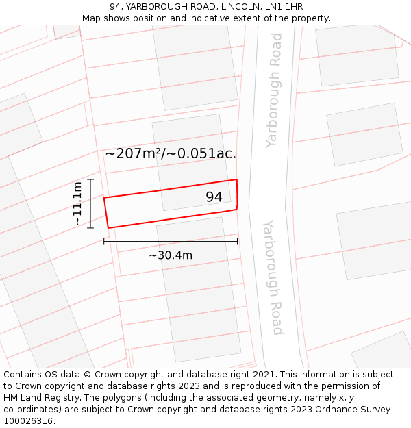 94, YARBOROUGH ROAD, LINCOLN, LN1 1HR: Plot and title map