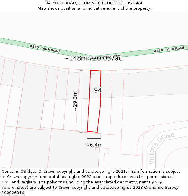 94, YORK ROAD, BEDMINSTER, BRISTOL, BS3 4AL: Plot and title map