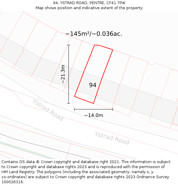 94, YSTRAD ROAD, PENTRE, CF41 7PW: Plot and title map