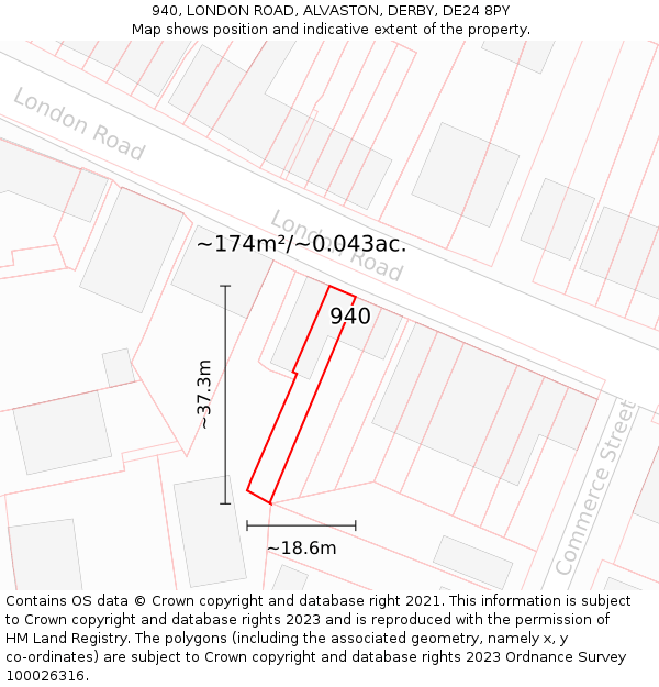 940, LONDON ROAD, ALVASTON, DERBY, DE24 8PY: Plot and title map