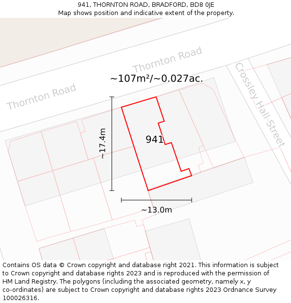 941, THORNTON ROAD, BRADFORD, BD8 0JE: Plot and title map