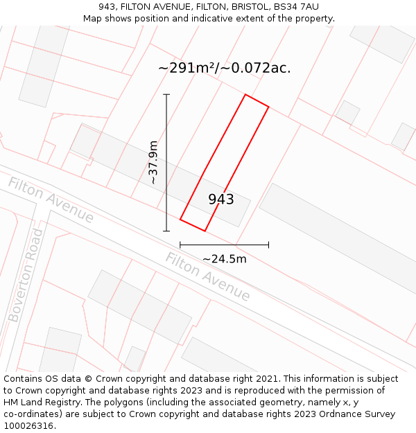 943, FILTON AVENUE, FILTON, BRISTOL, BS34 7AU: Plot and title map