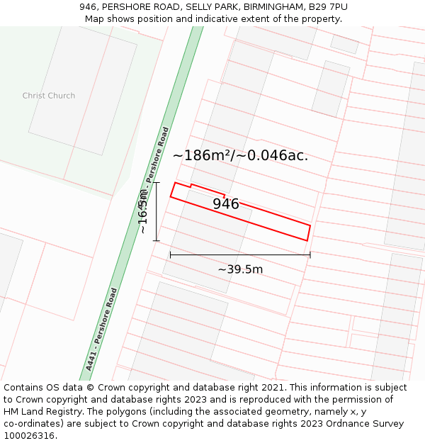 946, PERSHORE ROAD, SELLY PARK, BIRMINGHAM, B29 7PU: Plot and title map