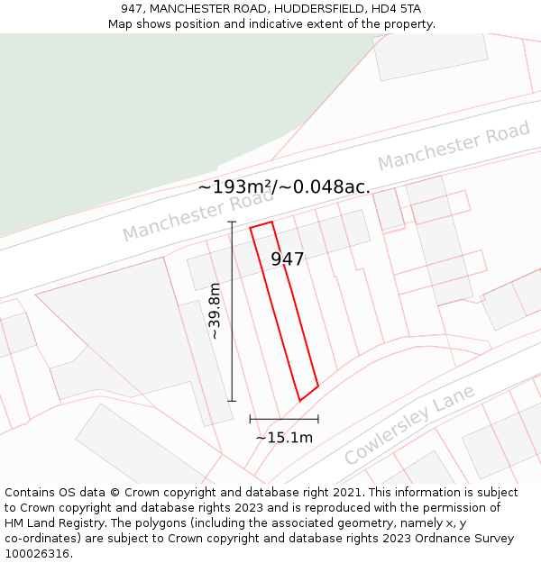 947, MANCHESTER ROAD, HUDDERSFIELD, HD4 5TA: Plot and title map